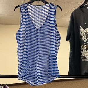 New York & Company Blue and White Striped Tank Top